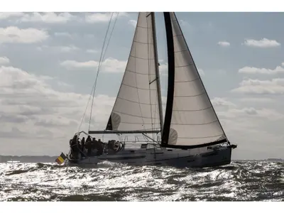 Exterior view of Five O, a Jeanneau Sun Odyssey 509 sailboat at Nieuwpoort, Belgium