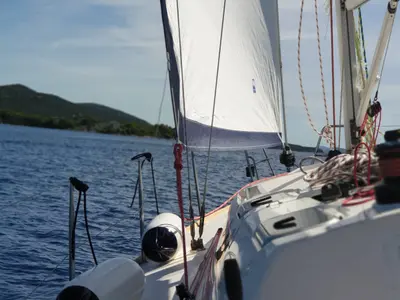 Deck of Miri, a Elan 340 sailboat at Općina Sukošan, Croatia