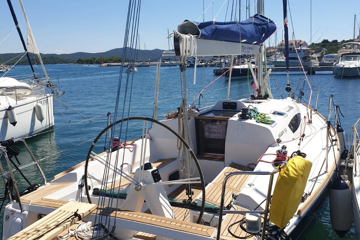 Cockpit of Miri, a Elan 340 sailboat at Općina Sukošan, Croatia