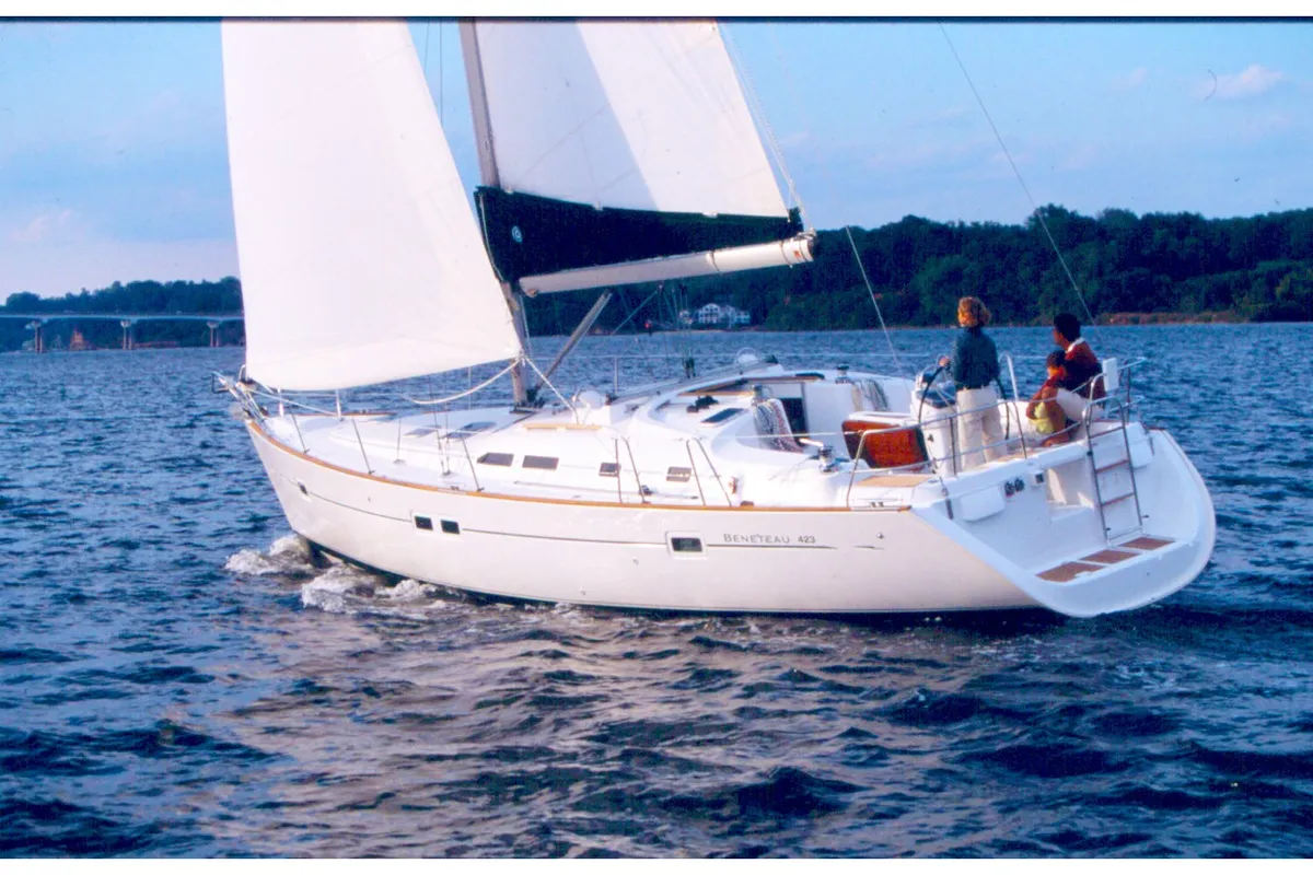 Exterior view of Jazz and Blues, a Beneteau Oceanis 423 sailboat at Nettuno, Italy