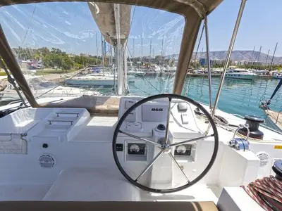 Cockpit of Anna Tessa, a Lagoon 450 F catamaran at Municipal Unit of Ellomenos, Greece