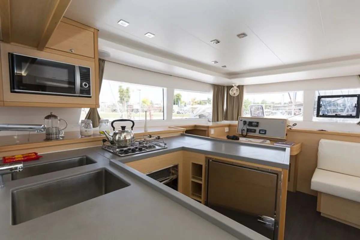 Galley of Anna Tessa, a Lagoon 450 F catamaran at Municipal Unit of Ellomenos, Greece