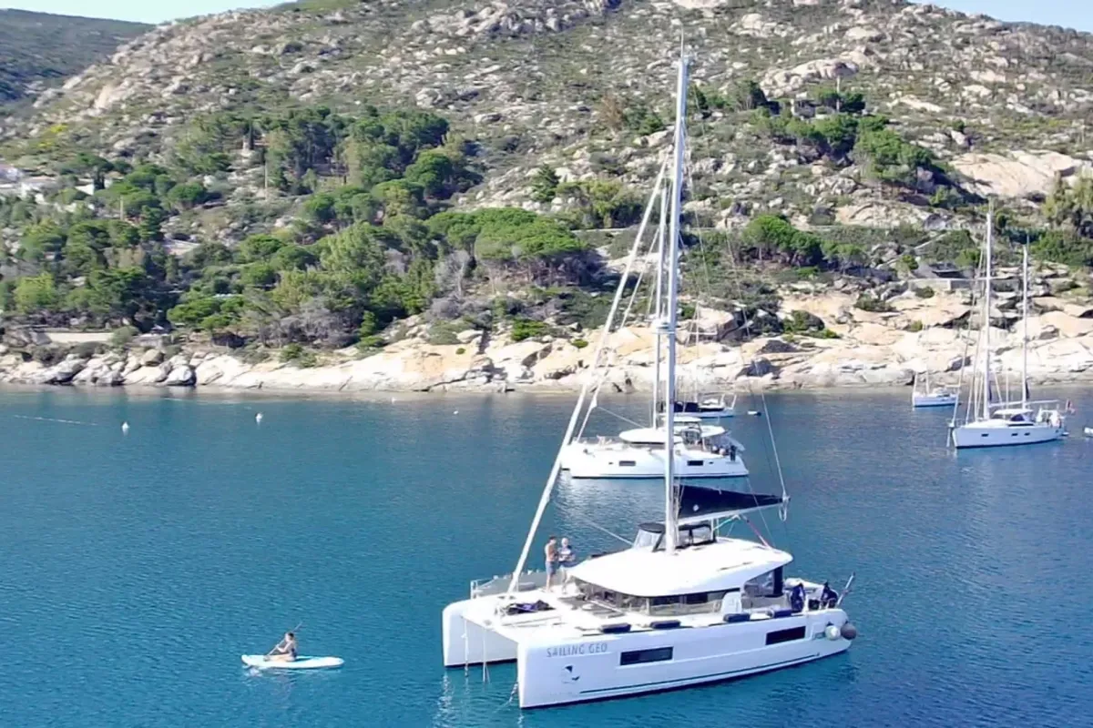 Exterior view of Geo, a Lagoon 40 catamaran at Puntone di Scarlino, Italy