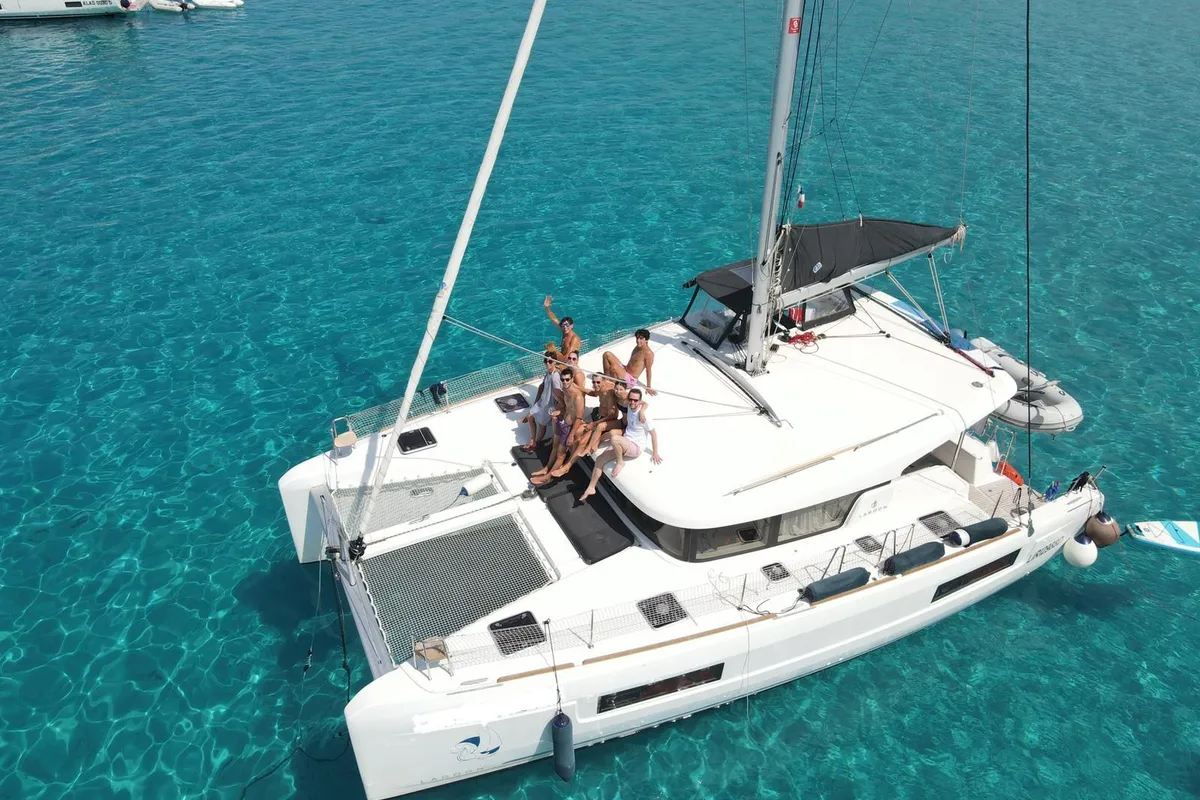 Exterior view of Geo, a Lagoon 40 catamaran at Puntone di Scarlino, Italy