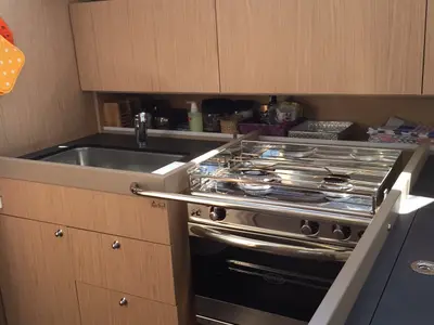 Galley of Tenuta delle Ripalte, a Beneteau Oceanis 41.1 sailboat at Cecina, Italy