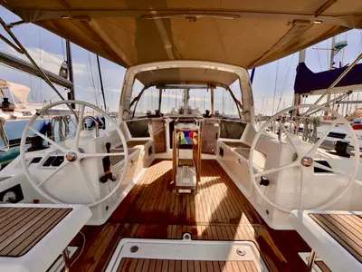 Cockpit of Tenuta delle Ripalte, a Beneteau Oceanis 41.1 sailboat at Cecina, Italy
