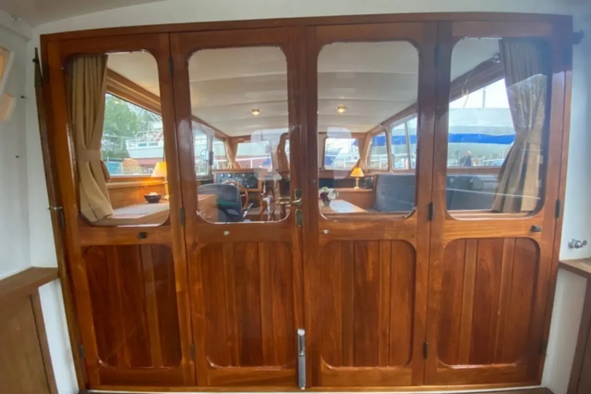 Cabin on Pollux, a Barkas 1080 motorboat at Heukelum, Netherlands