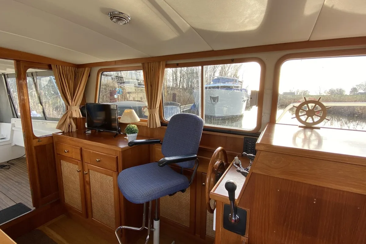 Salon of Pollux, a Barkas 1080 motorboat at Heukelum, Netherlands