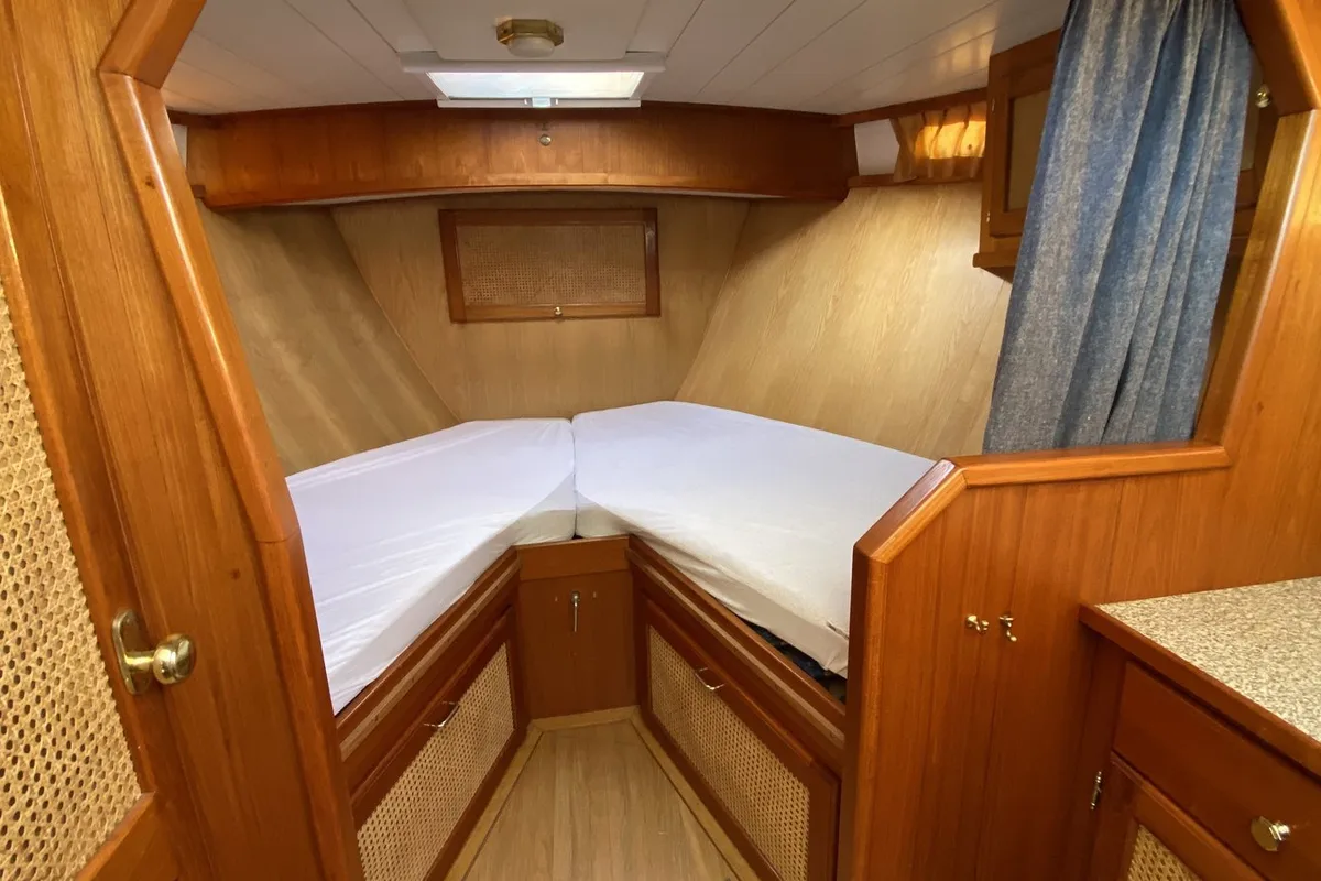 Cabin on Pollux, a Barkas 1080 motorboat at Heukelum, Netherlands