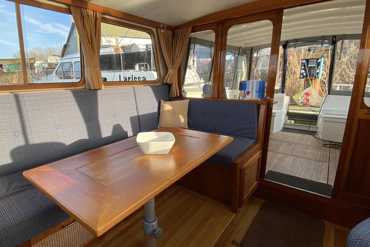 Cockpit of Pollux, a Barkas 1080 motorboat at Heukelum, Netherlands