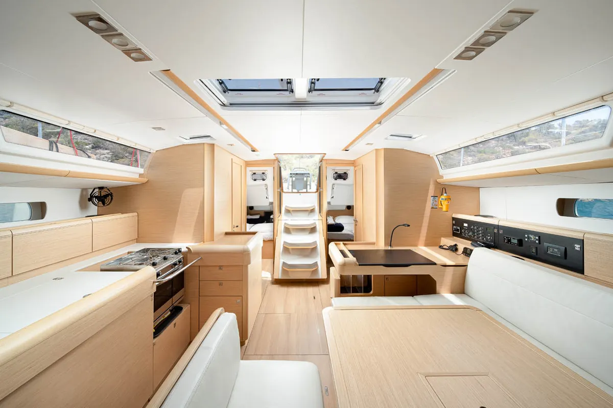 Salon of Aethra, a Jeanneau Sun Odyssey 519 sailboat at Athens, Greece