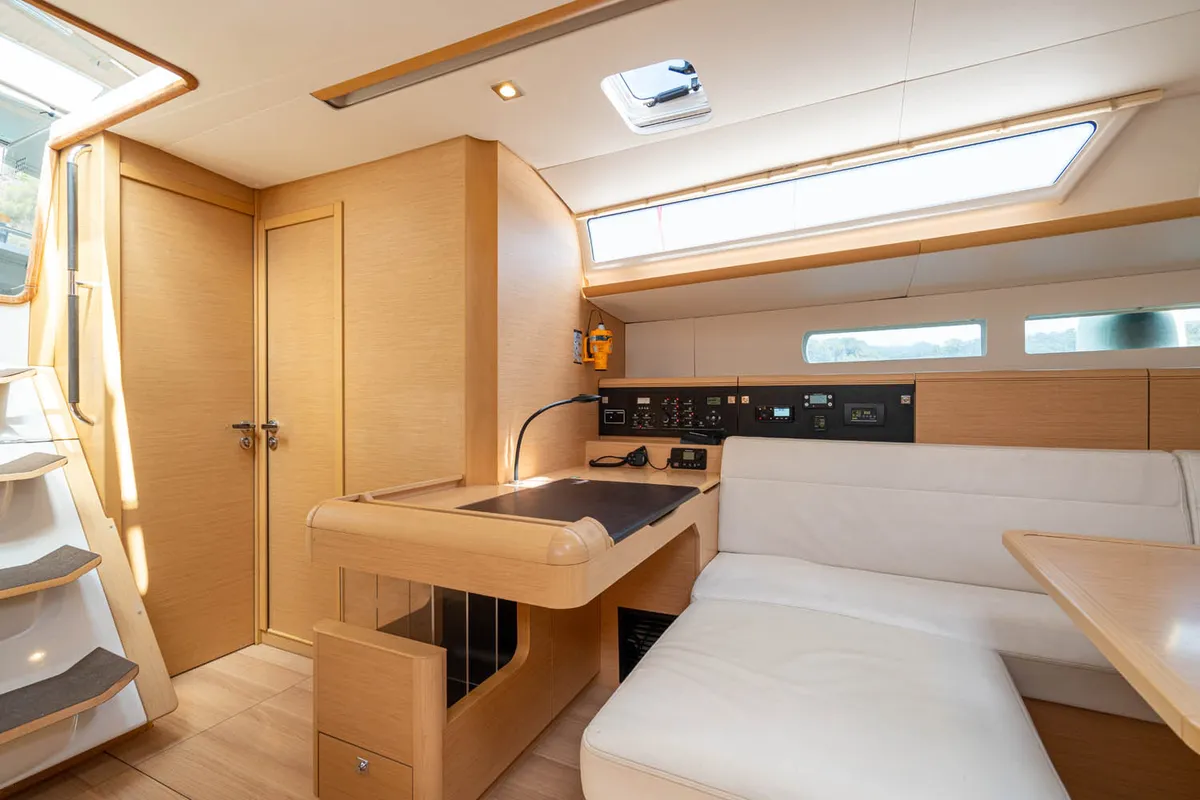 Salon of Aethra, a Jeanneau Sun Odyssey 519 sailboat at Athens, Greece