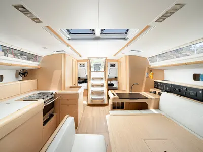 Galley of Aethra, a Jeanneau Sun Odyssey 519 sailboat at Athens, Greece
