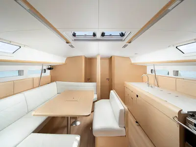 Salon of Aethra, a Jeanneau Sun Odyssey 519 sailboat at Athens, Greece