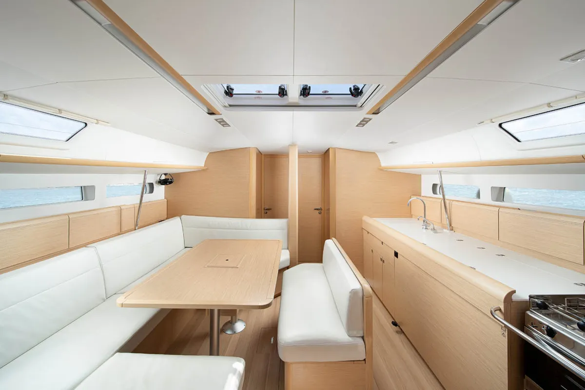 Salon of Aethra, a Jeanneau Sun Odyssey 519 sailboat at Athens, Greece