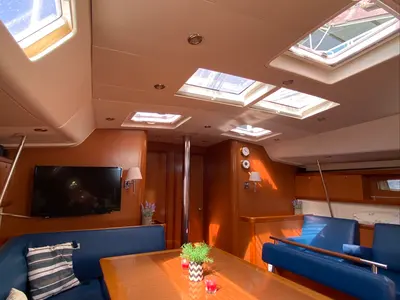 Salon of Valasia, a Beneteau Oceanis 54 sailboat at Municipal Unit of Elefsina, Greece