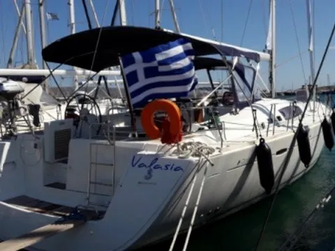 Exterior view of Valasia, a Beneteau Oceanis 54 sailboat at Municipal Unit of Elefsina, Greece