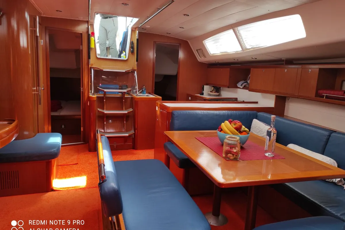 Salon of Valasia, a Beneteau Oceanis 54 sailboat at Municipal Unit of Elefsina, Greece