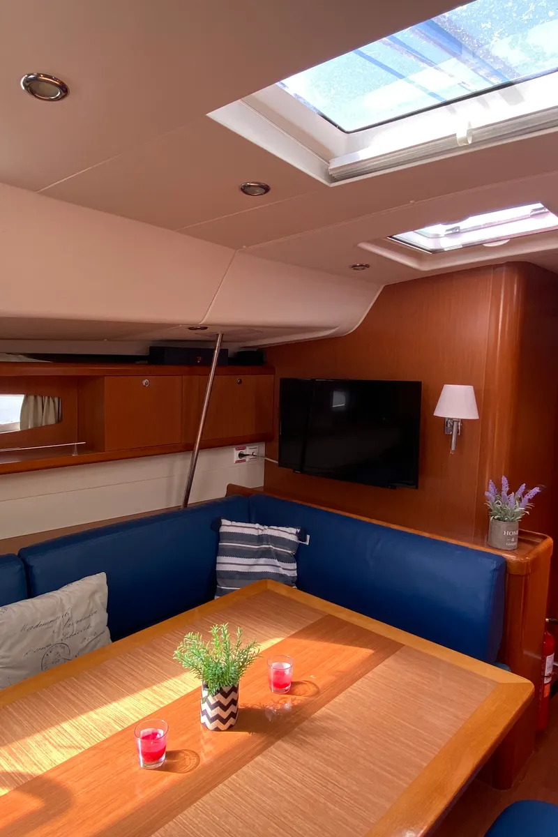 Salon of Valasia, a Beneteau Oceanis 54 sailboat at Municipal Unit of Elefsina, Greece