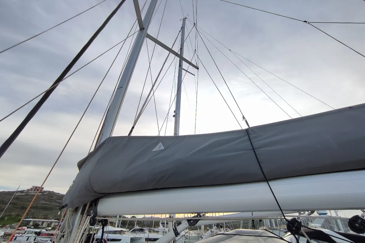 Deck of Astrea, a Hanse 458 sailboat at Lavrion, Greece