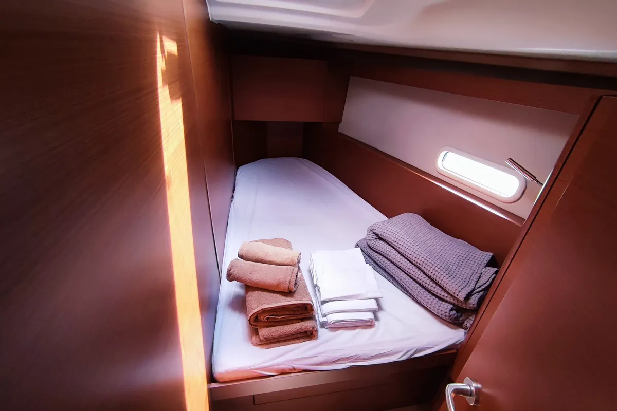 Cabin on Astrea, a Hanse 458 sailboat at Lavrion, Greece