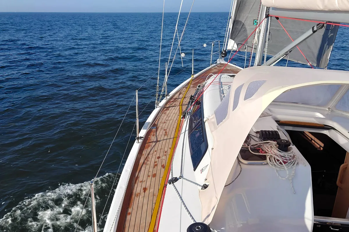 Deck of Aurélie, a Dehler 38 SQ sailboat at Punat, Croatia