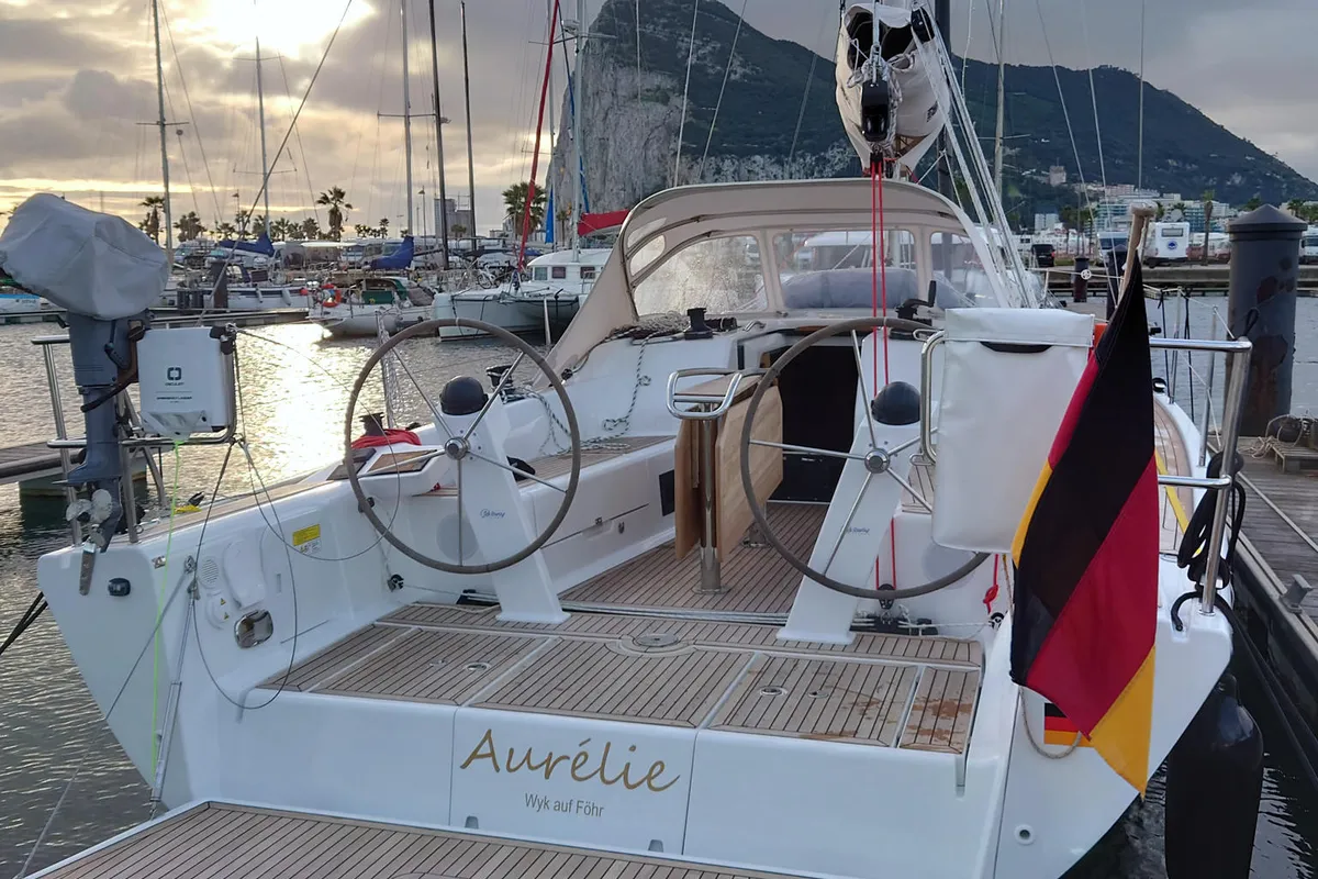 Cockpit of Aurélie, a Dehler 38 SQ sailboat at Punat, Croatia