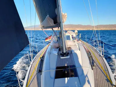 Deck of Aurélie, a Dehler 38 SQ sailboat at Punat, Croatia