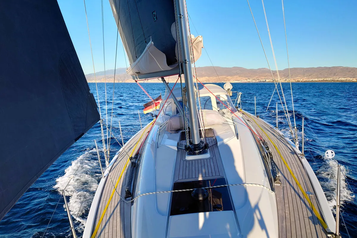 Deck of Aurélie, a Dehler 38 SQ sailboat at Punat, Croatia