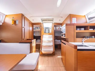 Galley of Lydia, a Jeanneau Sun Odyssey 490 sailboat at Lavreotiki Municipal Unit, Greece