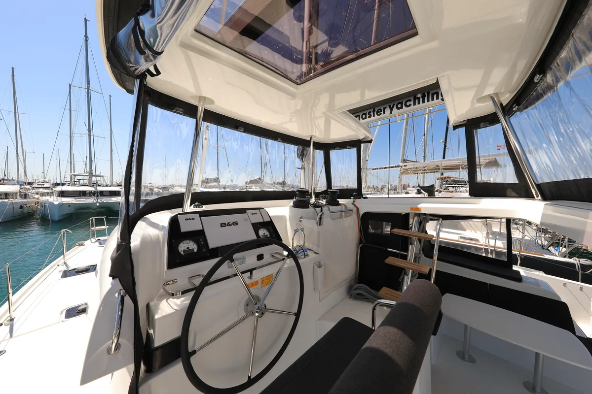 Cockpit of ZEUS, a Lagoon 42 catamaran at Općina Sukošan, Croatia
