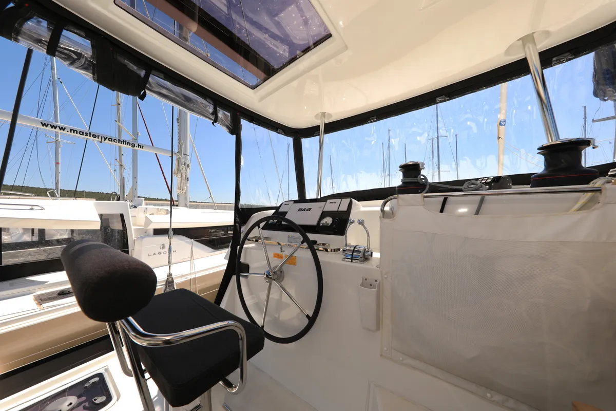 Cockpit of ZEUS, a Lagoon 42 catamaran at Općina Sukošan, Croatia