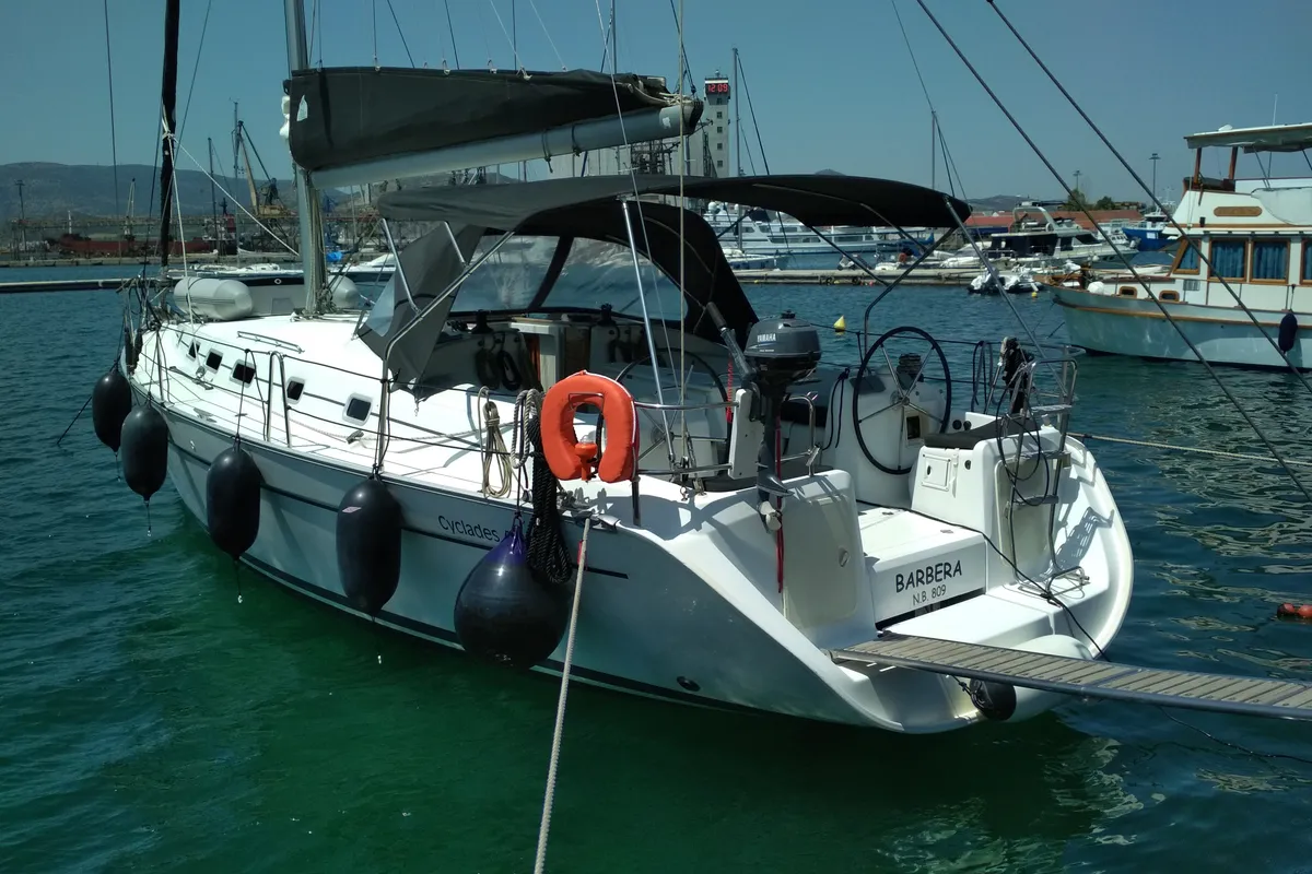 Exterior view of Barbera, a Beneteau Cyclades 43.4 sailboat at Volos, Greece