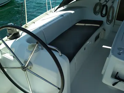 Cockpit of Barbera, a Beneteau Cyclades 43.4 sailboat at Volos, Greece