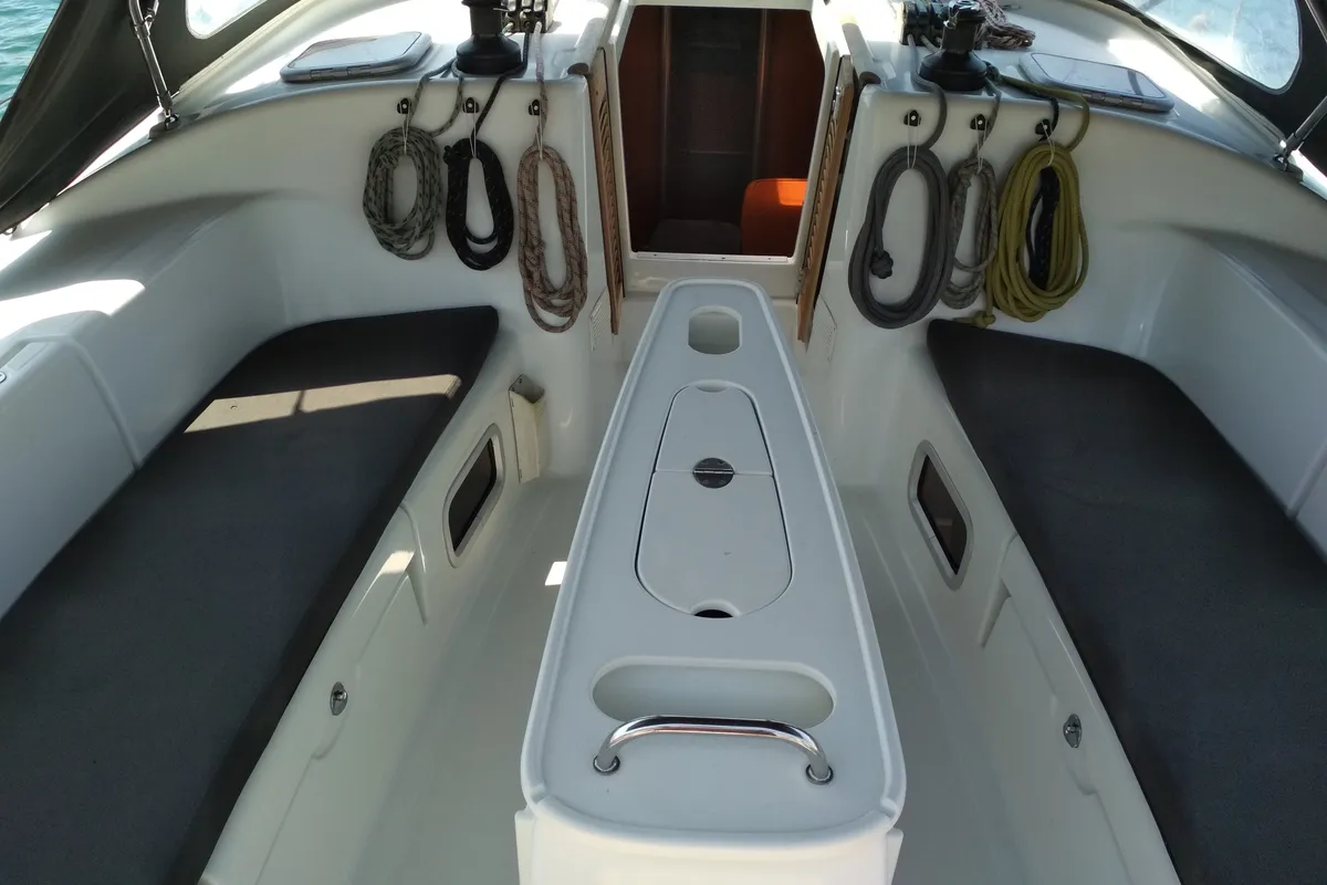 Deck of Barbera, a Beneteau Cyclades 43.4 sailboat at Volos, Greece