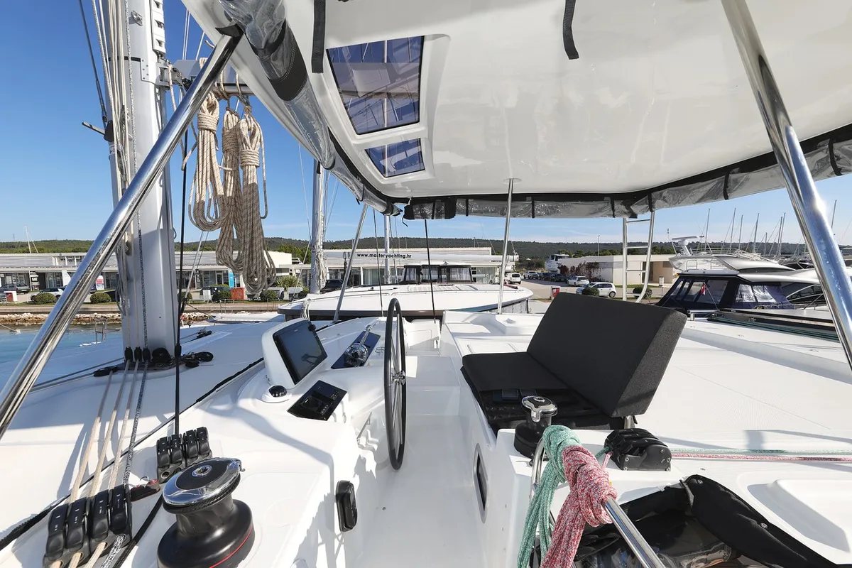 Cockpit of Ship Happens, a Lagoon 46 catamaran at Općina Sukošan, Croatia
