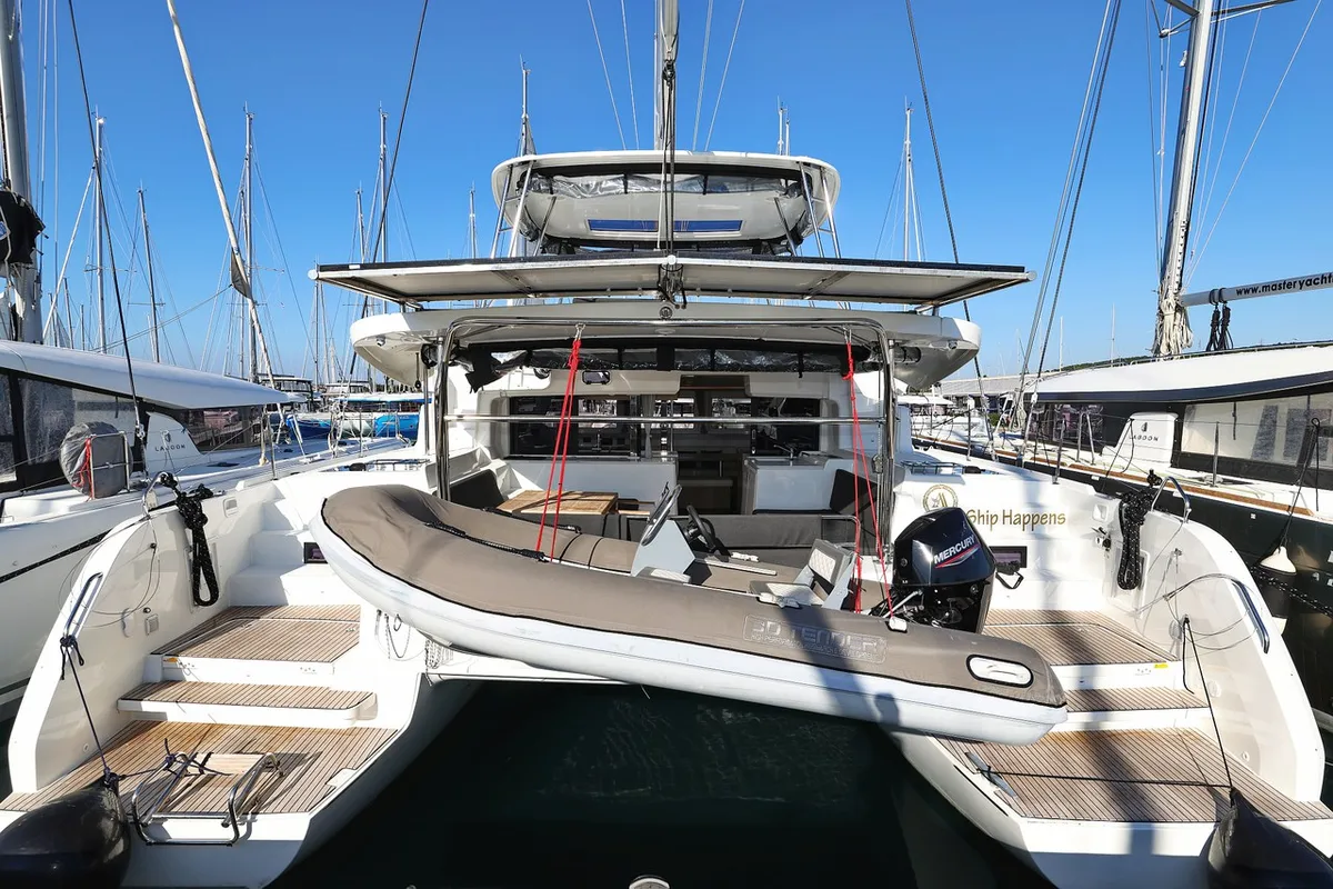 Exterior view of Ship Happens, a Lagoon 46 catamaran at Općina Sukošan, Croatia