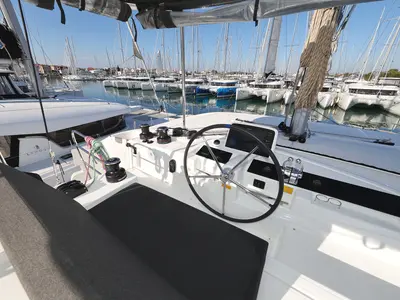 Cockpit of Ship Happens, a Lagoon 46 catamaran at Općina Sukošan, Croatia