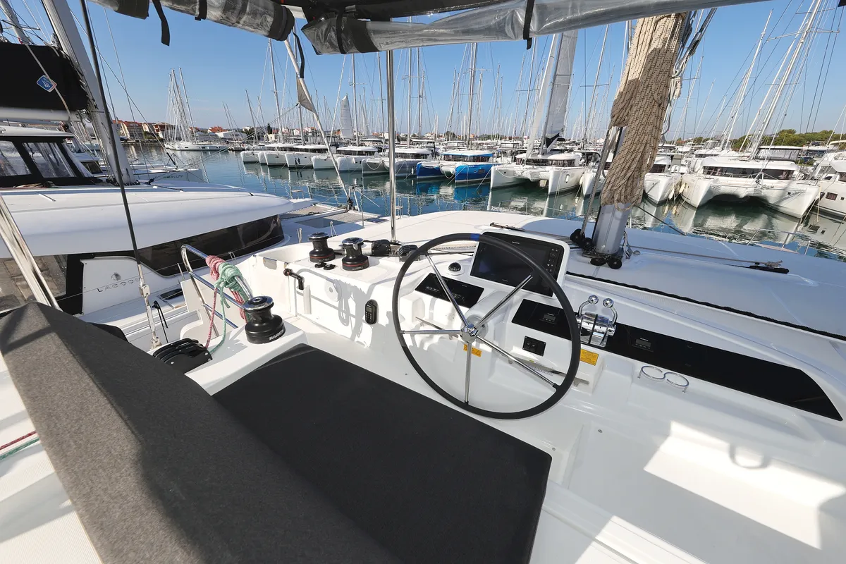 Cockpit of Ship Happens, a Lagoon 46 catamaran at Općina Sukošan, Croatia