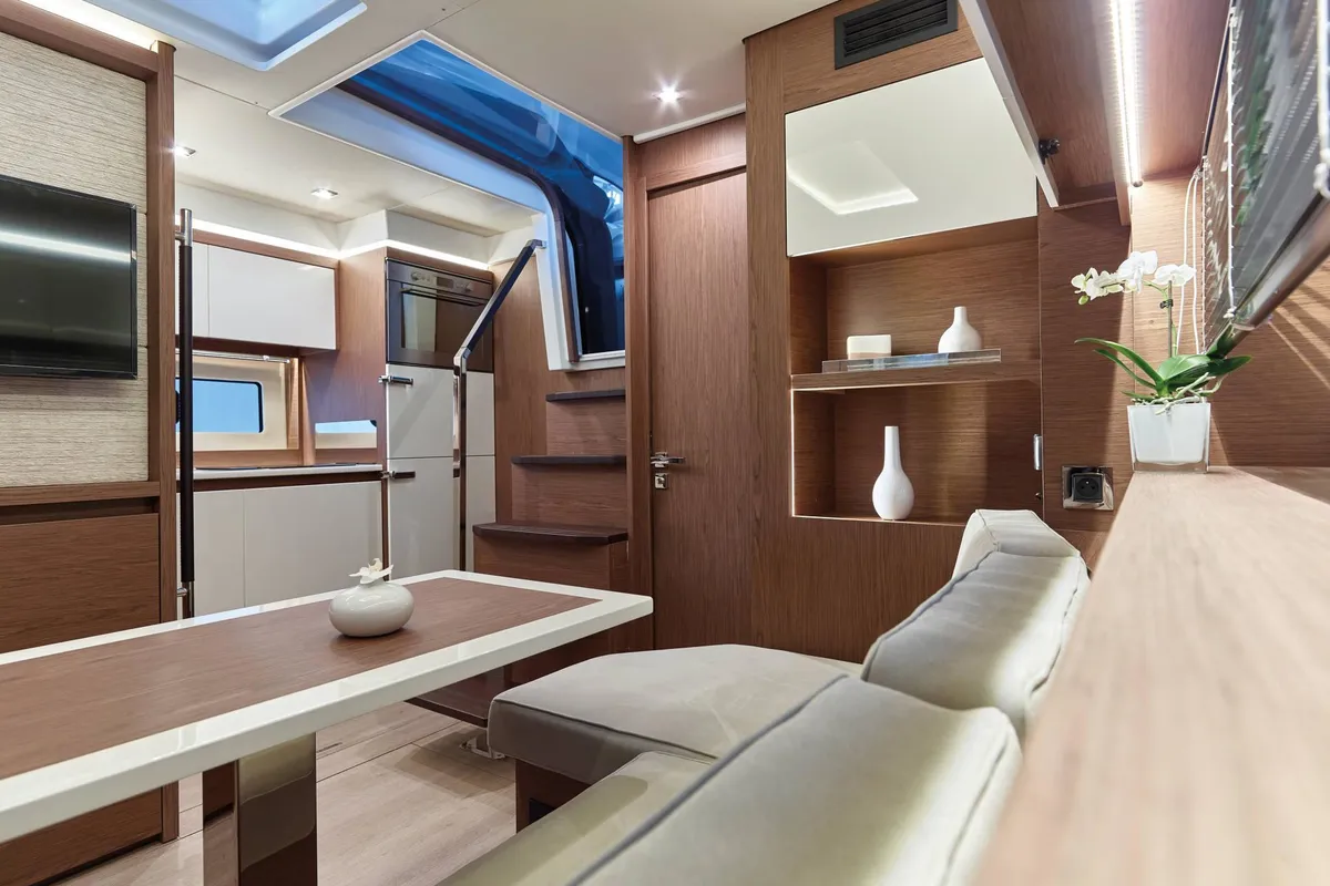 Salon of Giorgia, a Jeanneau Leader 46 motorboat at Bacoli, Italy