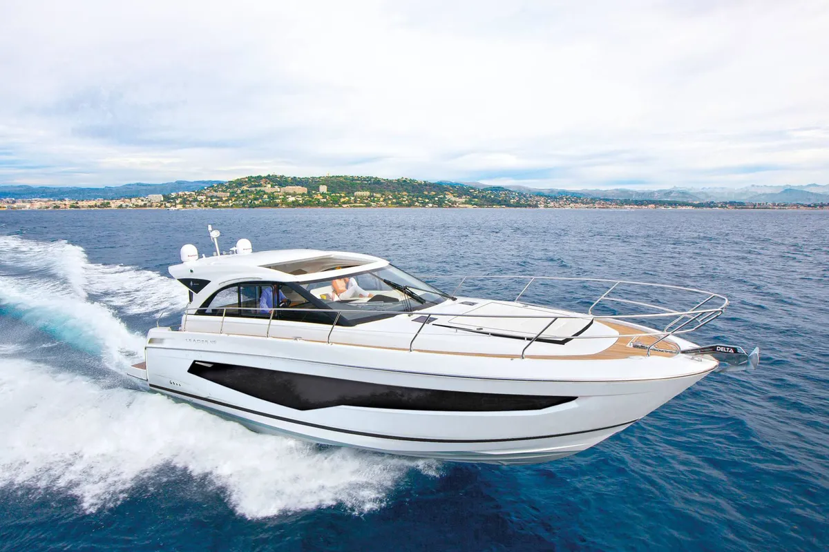 Exterior view of Giorgia, a Jeanneau Leader 46 motorboat at Bacoli, Italy