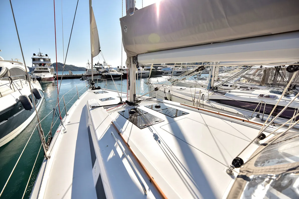 Exterior view of Hamam, a Hanse 508 sailboat at Fethiye, Turkey
