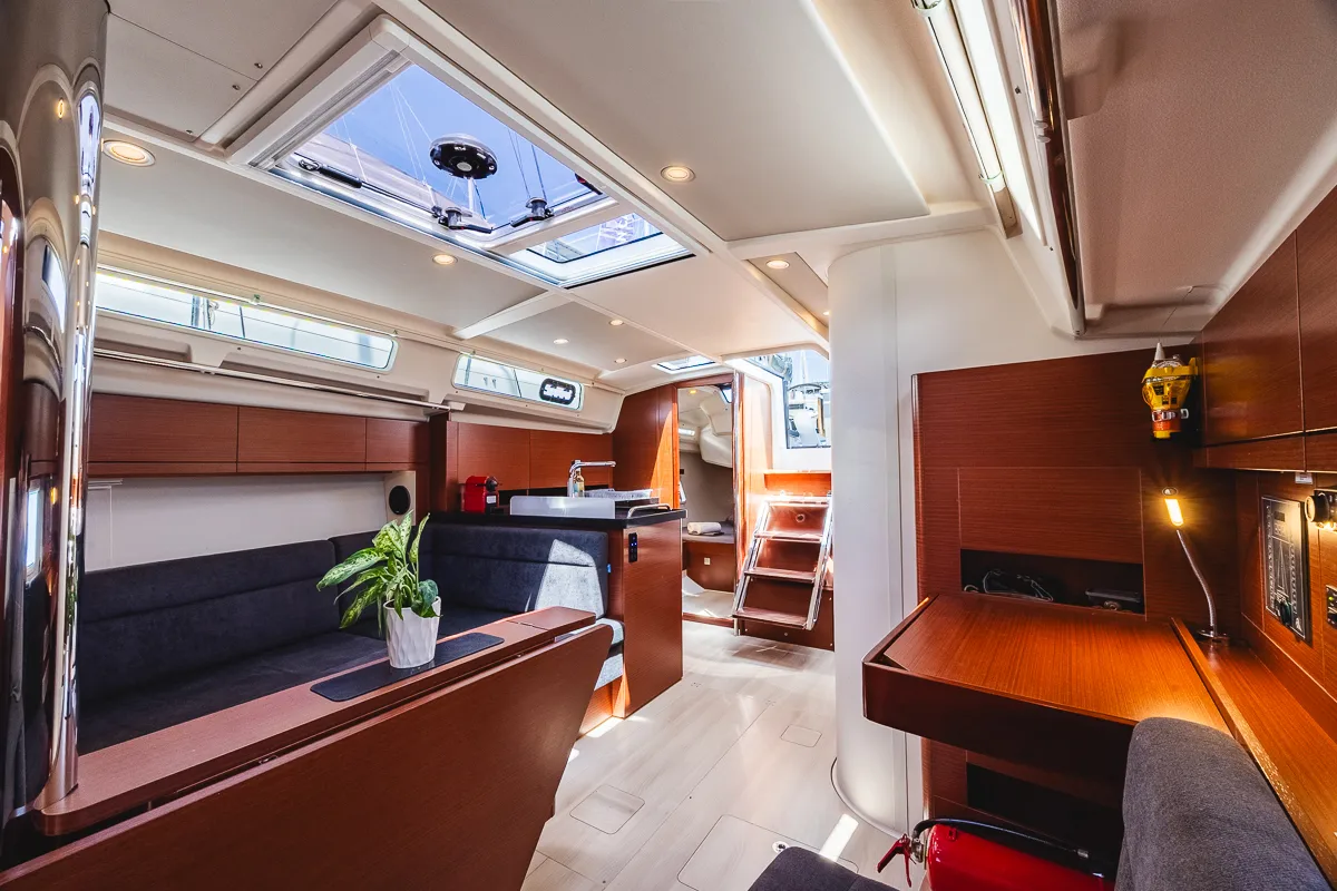 Salon of Dafne, a Hanse 418 sailboat at Municipal Unit of Lefkada, Greece