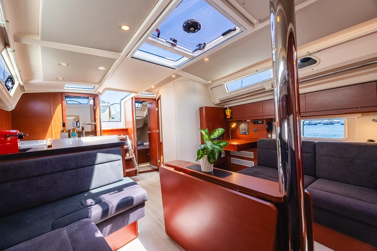 Salon of Dafne, a Hanse 418 sailboat at Municipal Unit of Lefkada, Greece