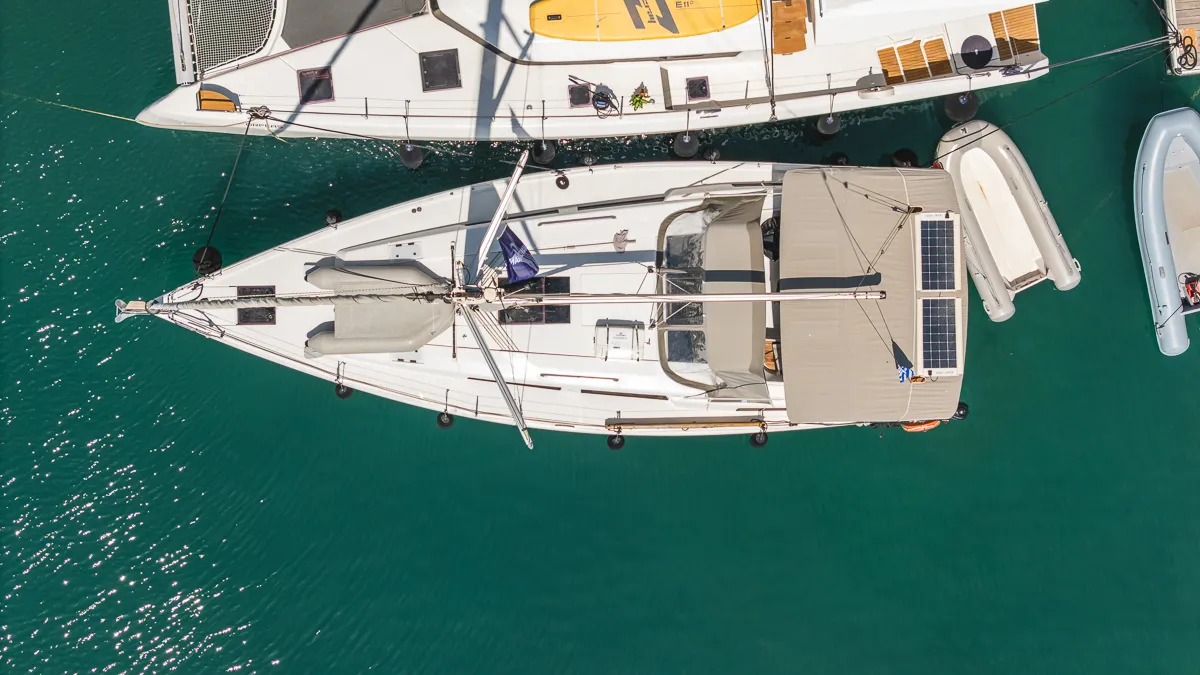 Exterior view of Dafne, a Hanse 418 sailboat at Municipal Unit of Lefkada, Greece
