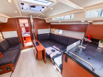 Salon of Dafne, a Hanse 418 sailboat at Municipal Unit of Lefkada, Greece