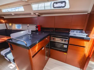 Galley of Dafne, a Hanse 418 sailboat at Lefkada, Greece