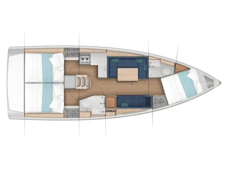 Floor plan of Derminica, a Jeanneau Sun Odyssey 380 sailboat at Neo Klima, Greece