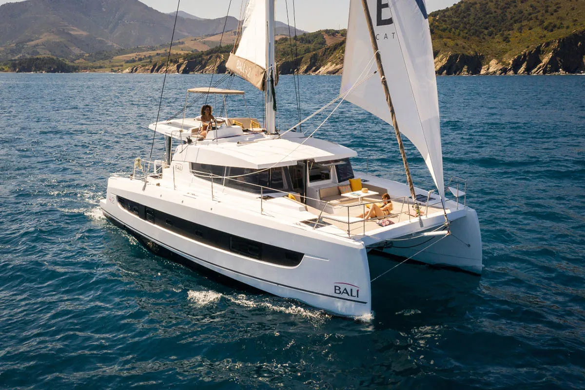 Exterior view of Lizzy, a Bali 4.2 catamaran at Seget Donji, Croatia