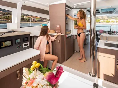 Galley of Lizzy, a Bali 4.2 catamaran at Seget Donji, Croatia